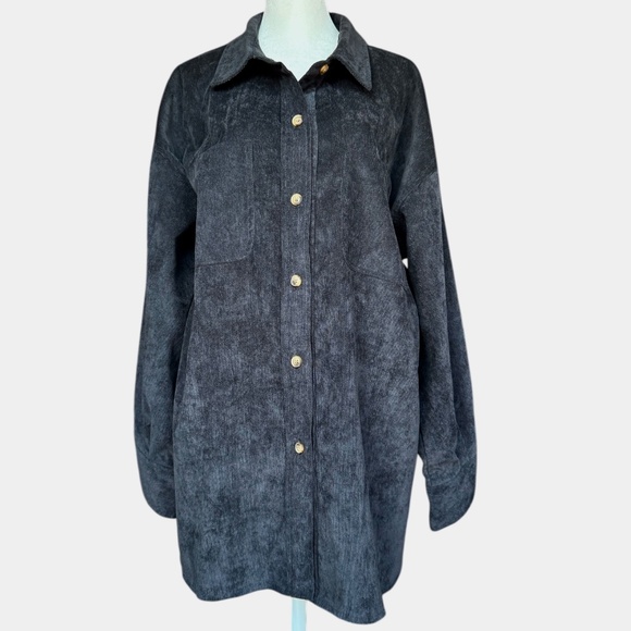 NWT Cozy Corduroy Black Shirt Jacket Shacket Sz M - Picture 1 of 6